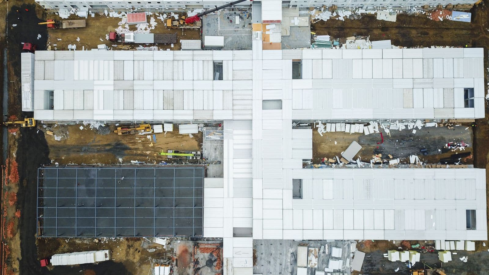 Aerial drone view of a large construction site